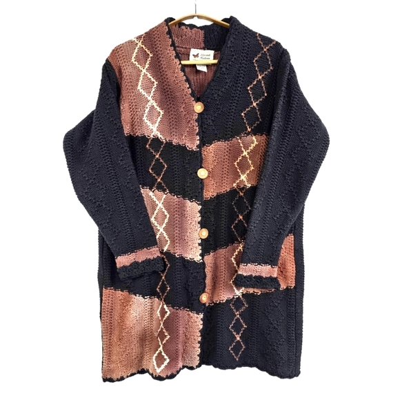 Vintage Sweaters - Vintage Chunky Knit Sweater Cardigan Size Large